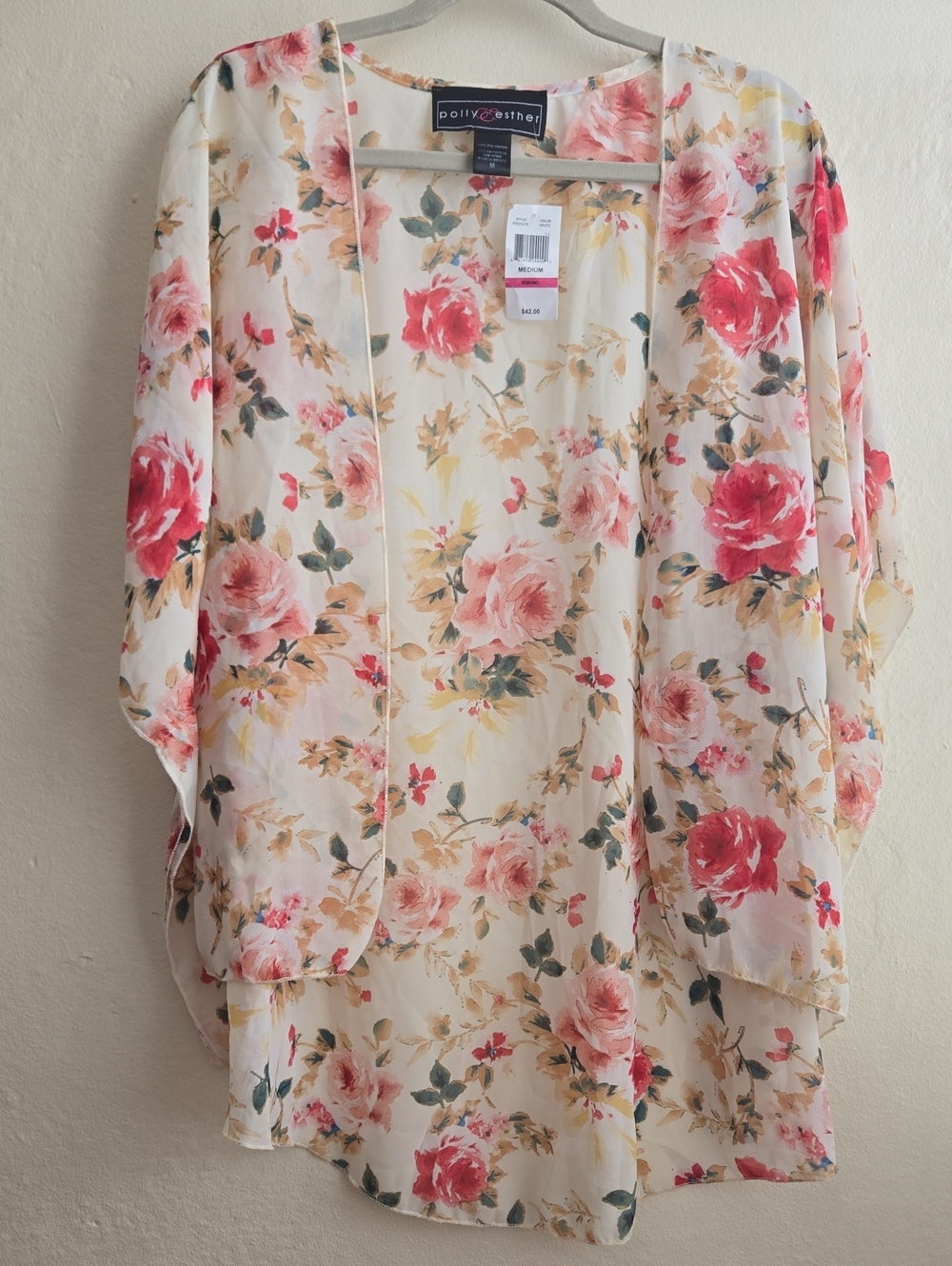 NWT Polly & Esther Romantic Floral Chiffon Kimono_0066